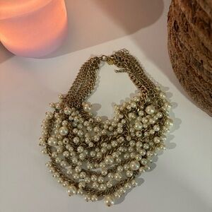 Gold Multi-Strand Faux Pearl Statement Necklace